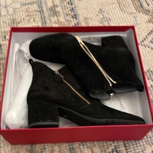 Sacha London Black Suede Ankle Boots with Gold Zipper